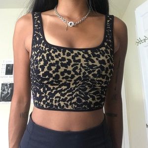 Babaton Sculpt Knit Cropped Leopard-Print Tank Top